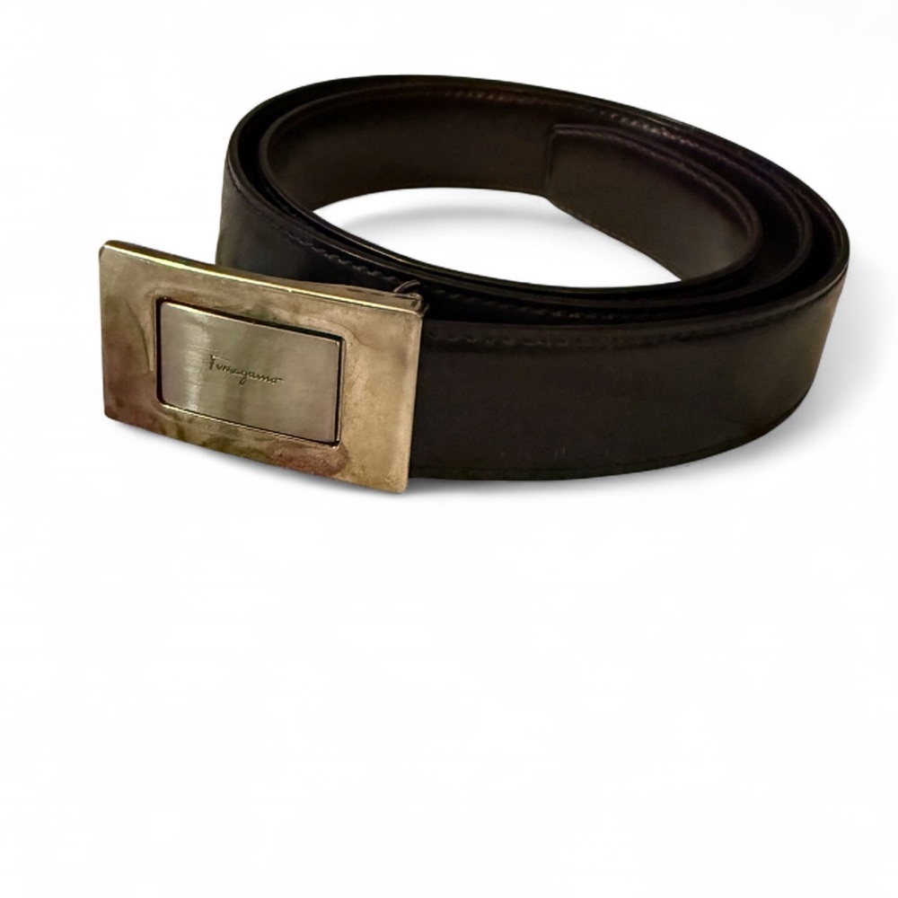 Authentic Salvatore Ferragamo Black Belt with Gold Buckle